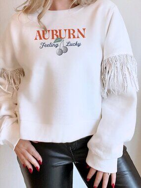 Auburn Cherry on Top Fringe Pullover Sweatshirt